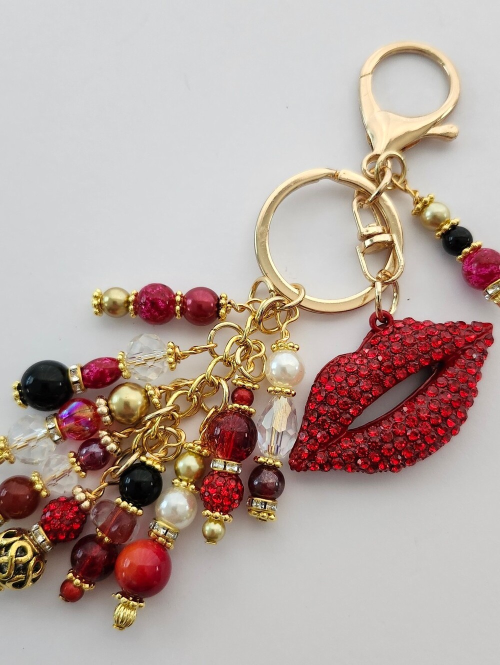 Red Lips Kiss Purse Charm or Keychain Carnelian Fire Agate Handcrafted